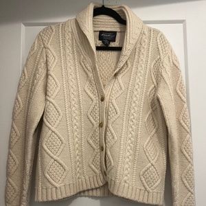 Womens Shawl collar cream fisherman-style cardigan